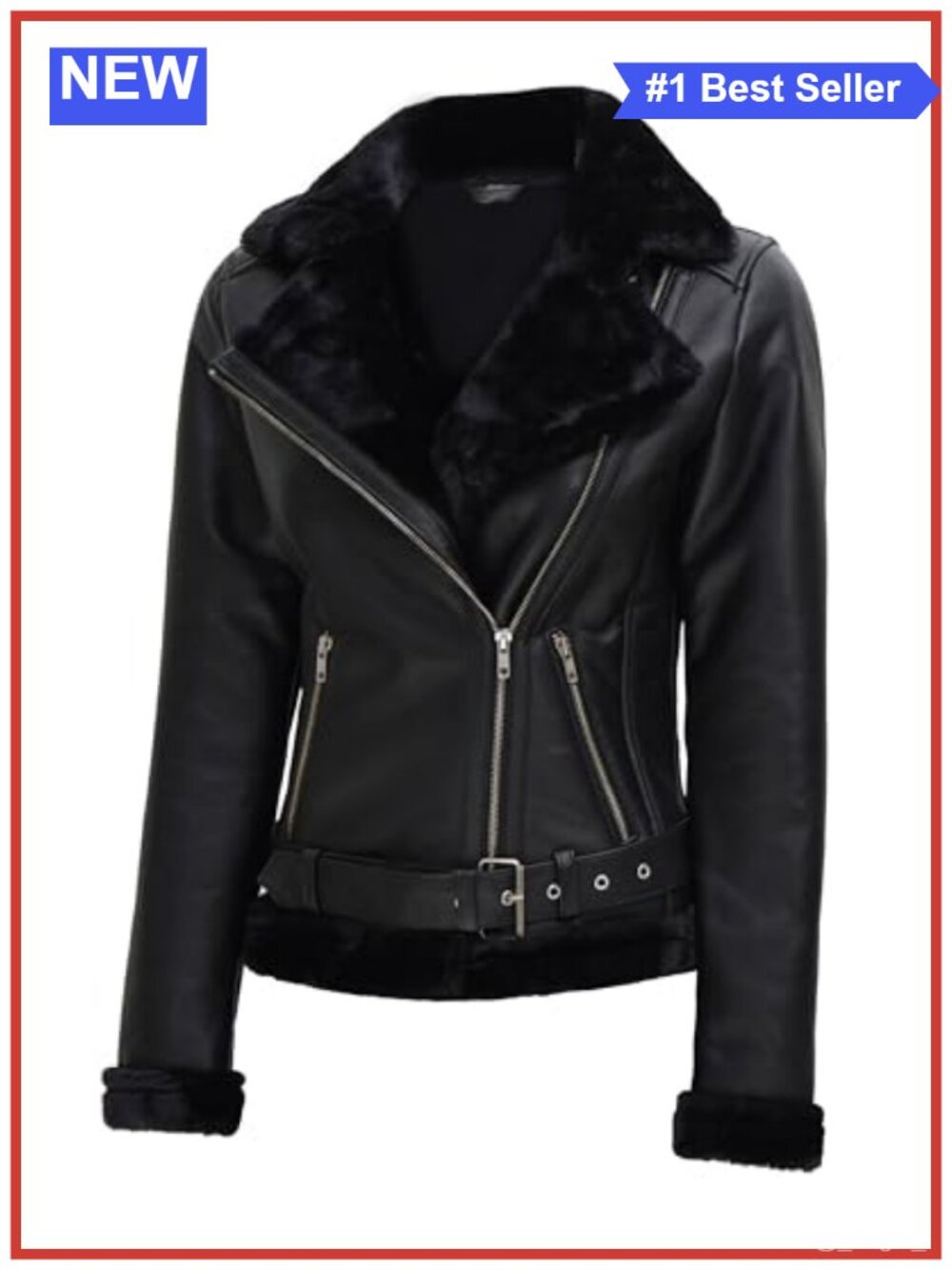 Womens Real Lambskin Leather Shearling Jacket Sherpa Lined Zip Front Winter Coat